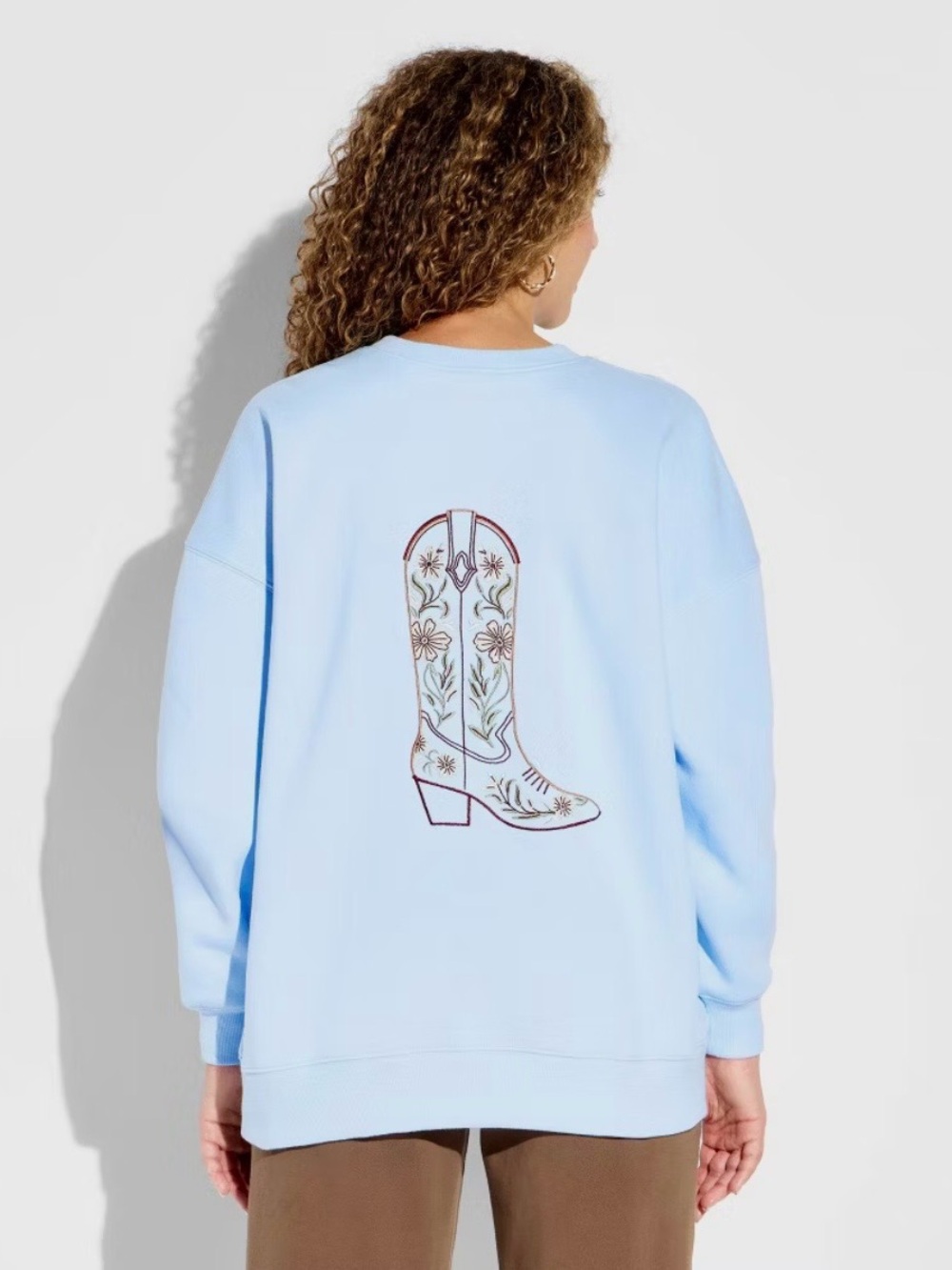 🩵NWT Wild Fable “Sweatshirt w/ Embroidered Cowboy🤠Boot👢 on Back” Powder Blue🩵2X